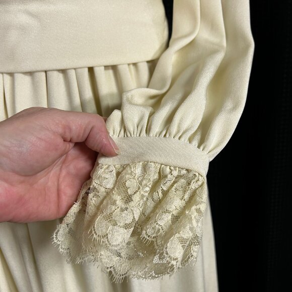 Gorgeous Vintage 70s Carson Pirie Scott Chicago Crepe Lace Wedding Prairie Dress - Picture 4 of 16